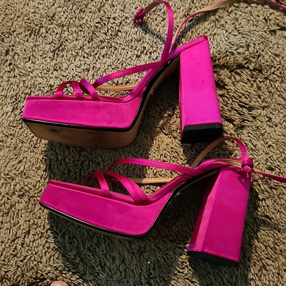 Zara Fuchsia Strappy platform heels Satin Sandals